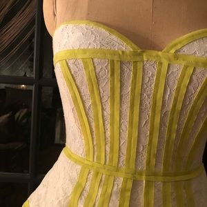 NWT WHITE LACE NEON CORDET PEPLUM DRESS